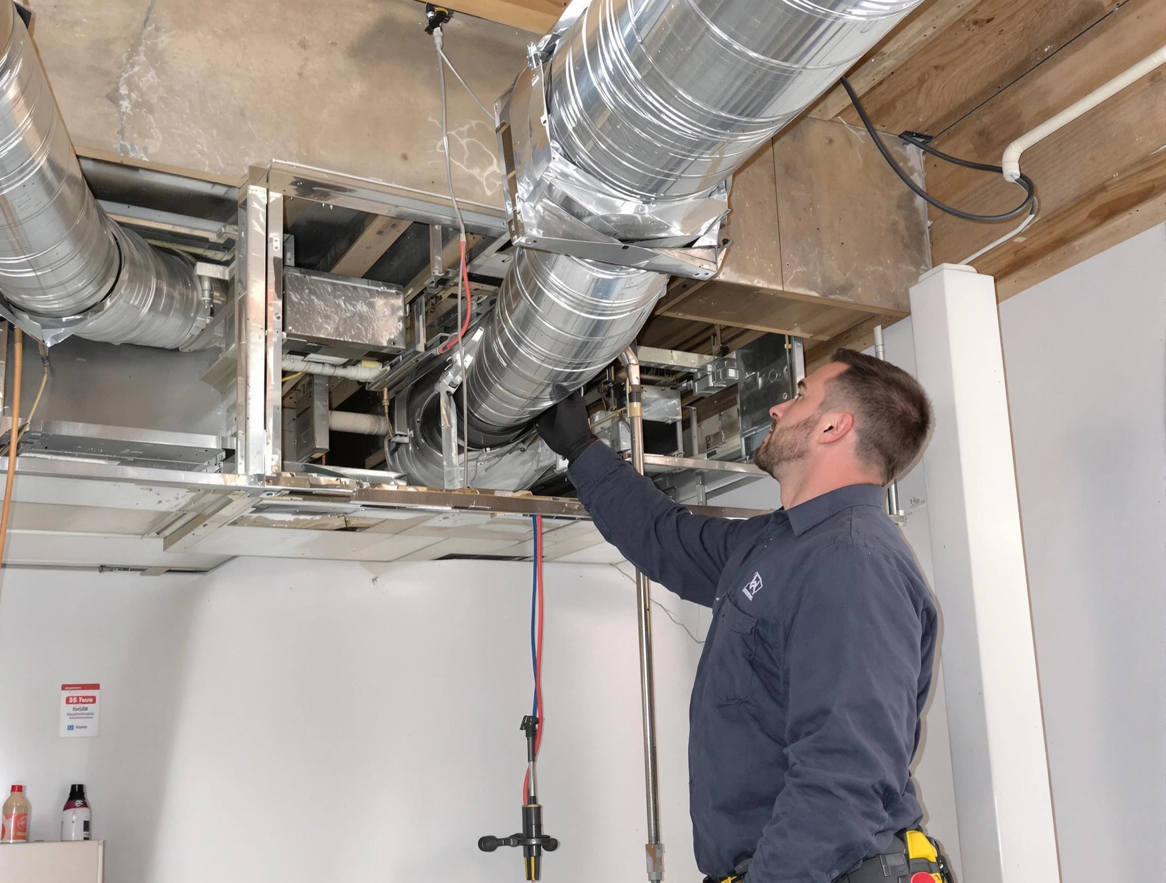 Dunwoody Air Duct Cleaning technician performing professional air duct repair using specialized tools in Dunwoody