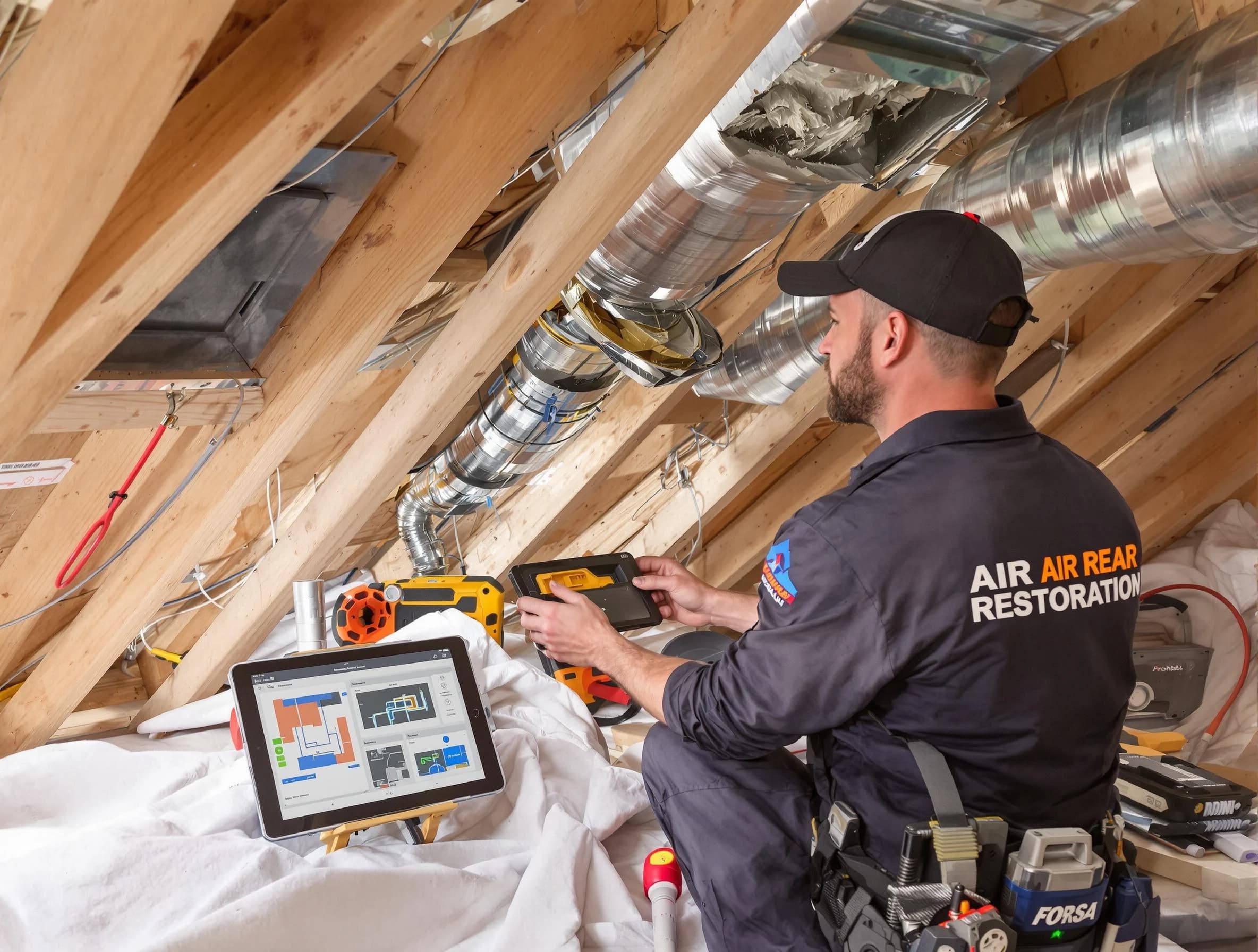 Dunwoody Air Duct Cleaning technician performing precise duct repair work in Dunwoody