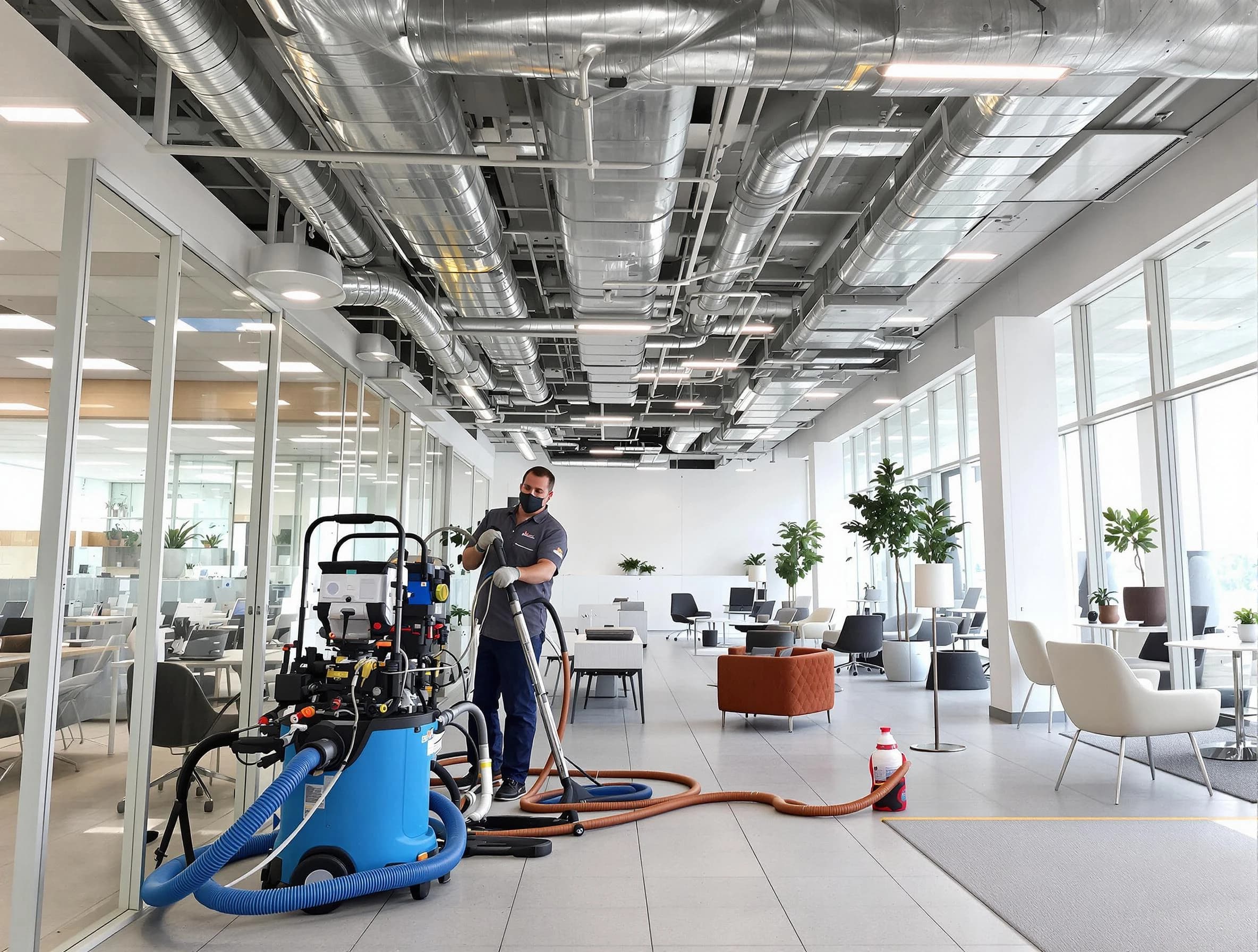 Dunwoody Air Duct Cleaning team conducting comprehensive commercial duct cleaning at a business location in Dunwoody