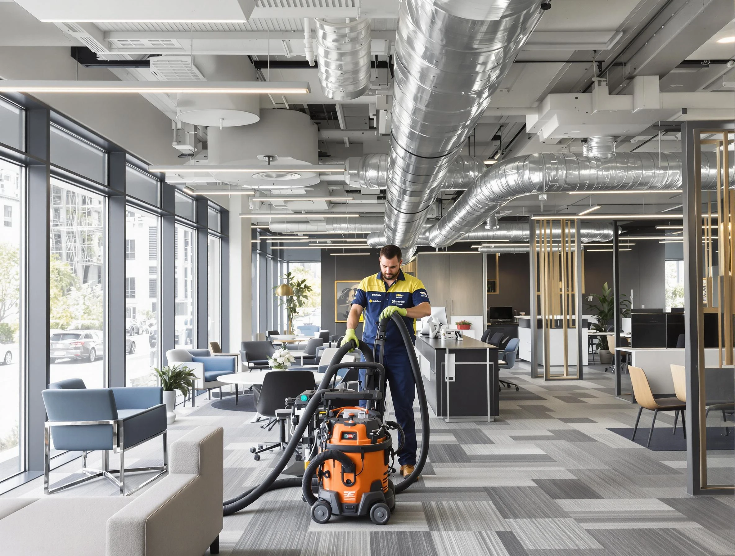 Dunwoody Air Duct Cleaning team performing thorough commercial duct cleaning at a Dunwoody business center